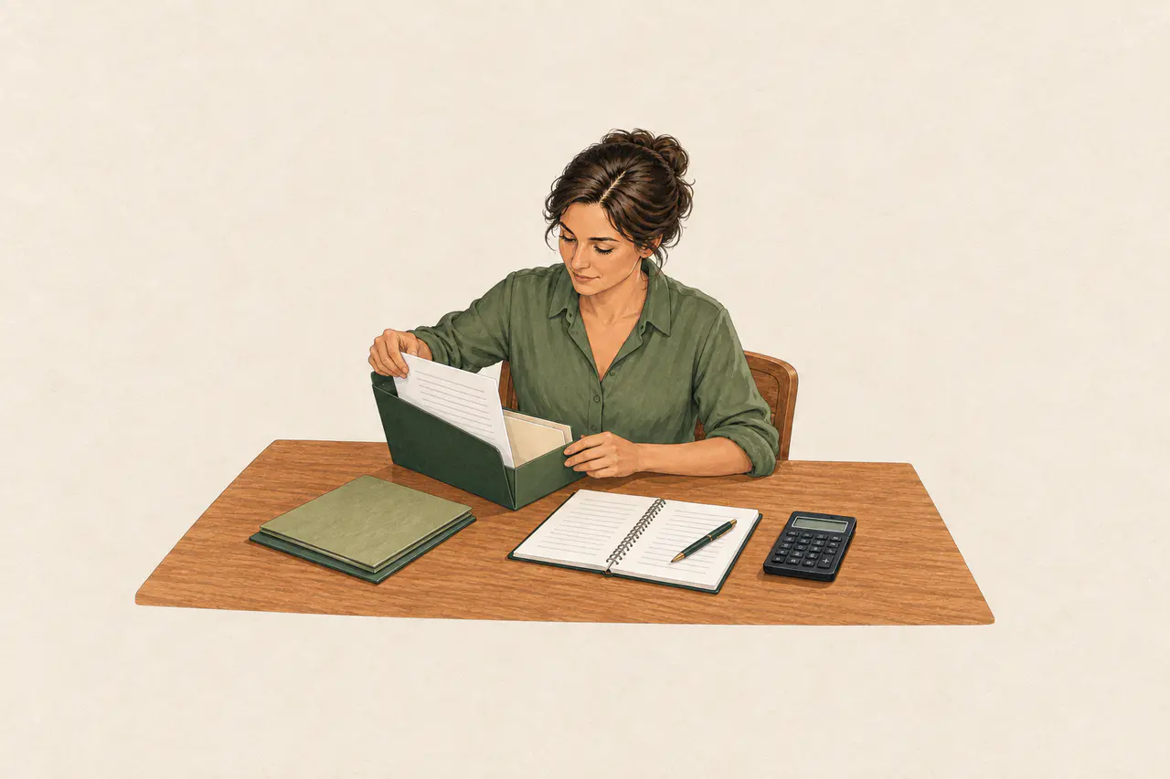 Editorial illustration of preparing financial information for an independent lending discussion.