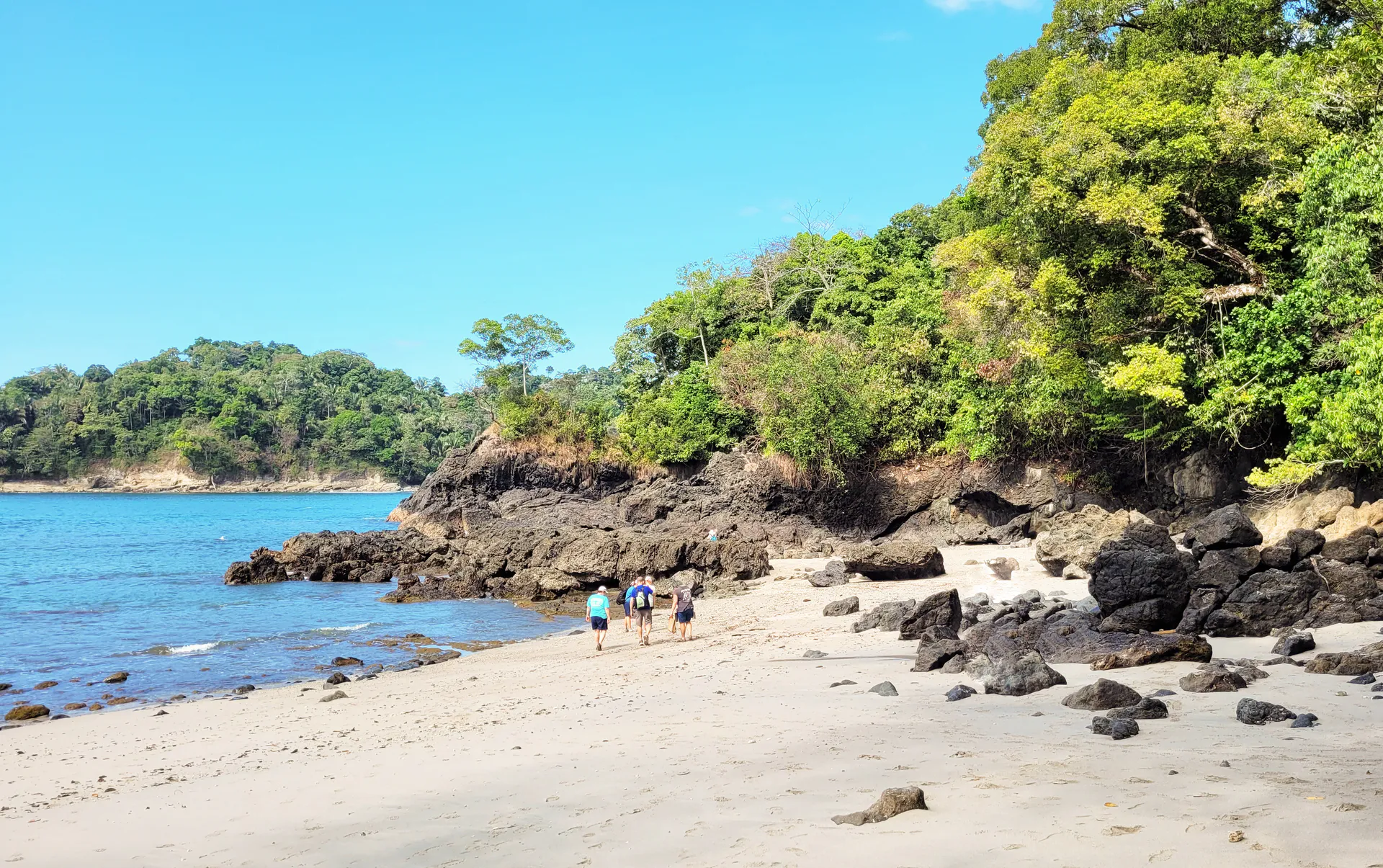 Forest, beach and Pacific water inside Manuel Antonio National Park.