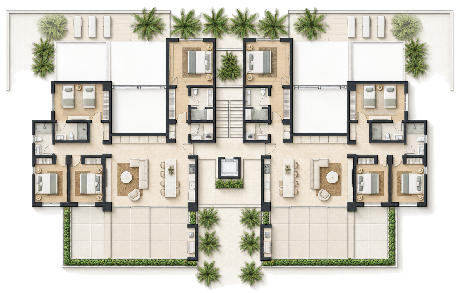 Sales plan of the Sky Terrace residences: the mirrored pair on the upper level of the Luxury Apartments